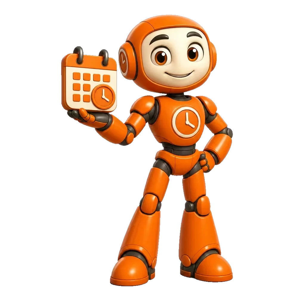 Booking action character — a Pixar-style robot representing the booking link action