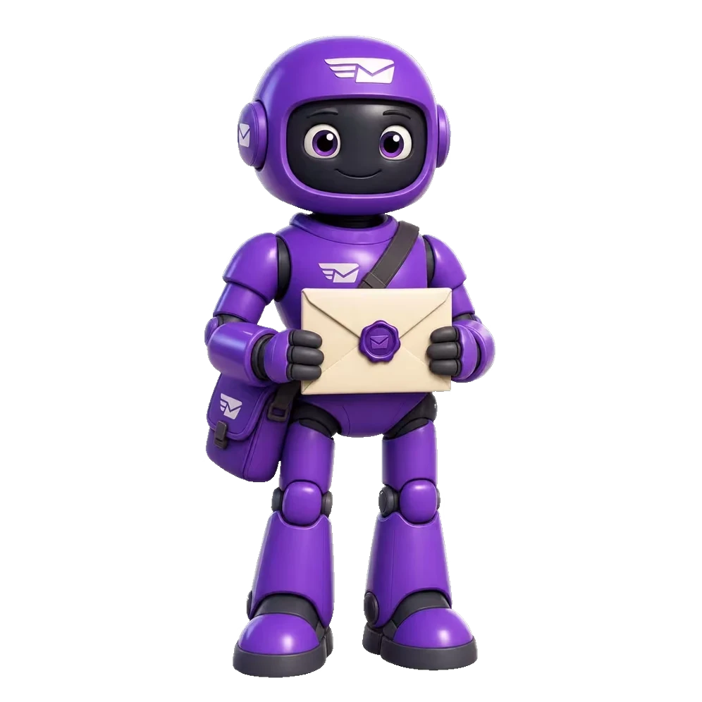 Email action character — a Pixar-style robot representing the email link action