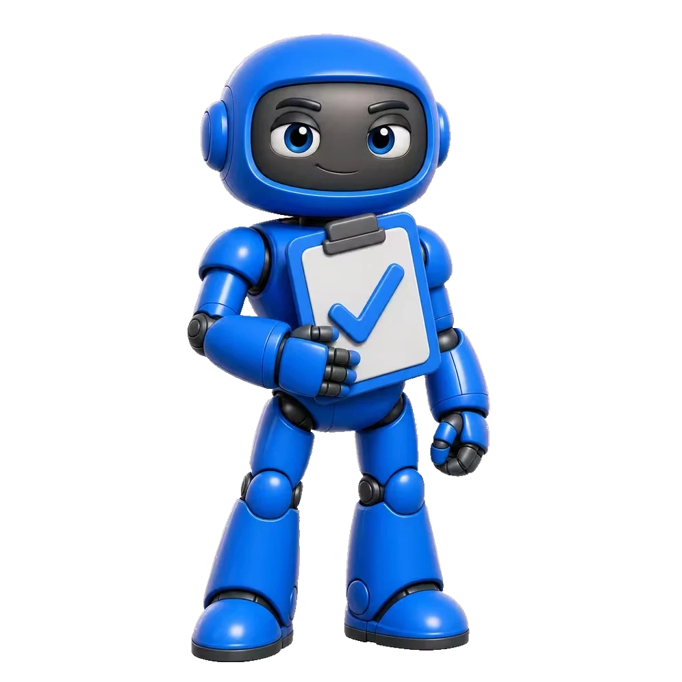 Form action character — a Pixar-style robot representing the form link action